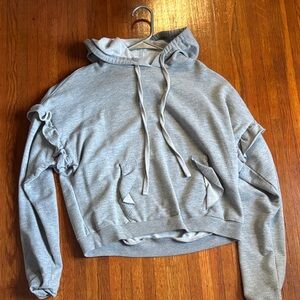 Gray Women's Ruffle Sleeve Hoodie Sweater